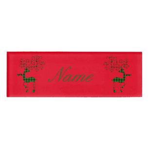 Buffalo Plaid Christmas Deer Thunder_Cove Name Tag