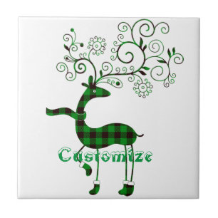 Buffalo Plaid Christmas Deer Thunder_Cove Tile