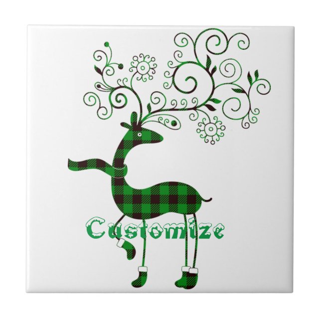 Buffalo Plaid Christmas Deer Thunder_Cove Tile (Front)