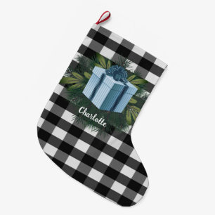 Buffalo Plaid Christmas Gift Blue Large Christmas Stocking