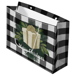 Buffalo Plaid Christmas Gift   Gold Large Gift Bag
