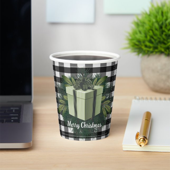 Buffalo Plaid Christmas Gift | Green Paper Cups (Insitu)