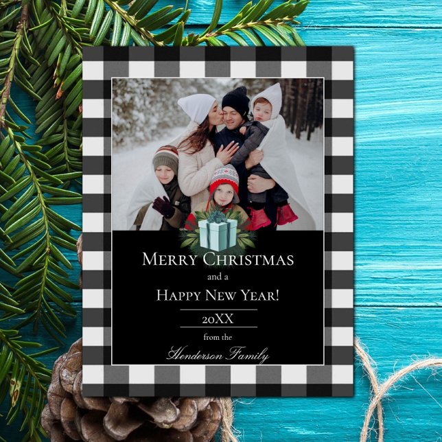 Buffalo Plaid Christmas Gift Photo | Teal Holiday Card (Teal Buffalo Plaid Christmas Gift Holiday Photo Card)