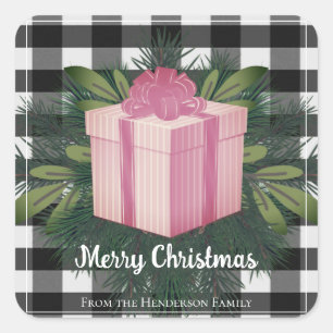 Buffalo Plaid Christmas Gift   Pink Christmas Square Sticker