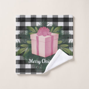 Buffalo Plaid Christmas Gift Pink Holiday Bath Towel Set