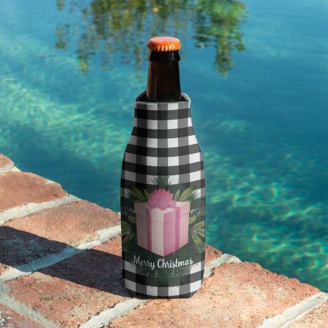 Buffalo Plaid Christmas Gift | Pink Holiday Bottle Cooler (In Situ Pool)