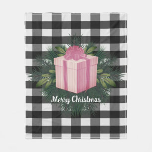 Buffalo Plaid Christmas Gift Pink Holiday Fleece Blanket