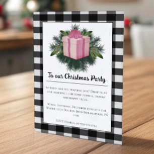 Buffalo Plaid Christmas Gift Pink Holiday Party Invitation