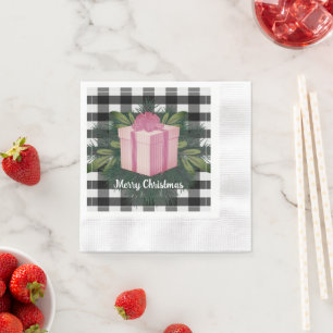 Buffalo Plaid Christmas Gift   Pink Napkin