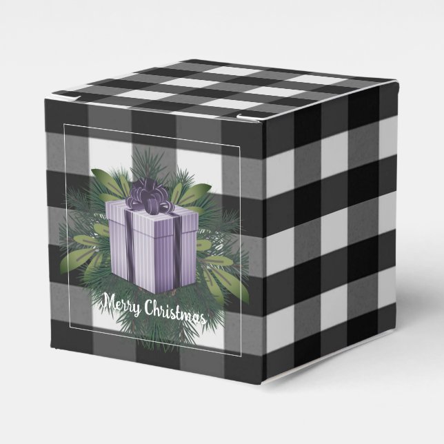Buffalo Plaid Christmas Gift | Purple Favor Box (Front Side)
