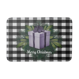Buffalo Plaid Christmas Gift Purple Holiday Bath Mat