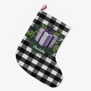 Buffalo Plaid Christmas Gift   Purple Large Christmas Stocking