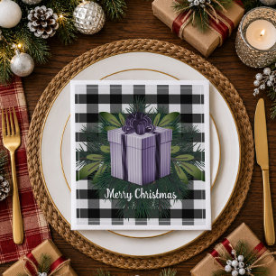 Buffalo Plaid Christmas Gift   Purple Napkin
