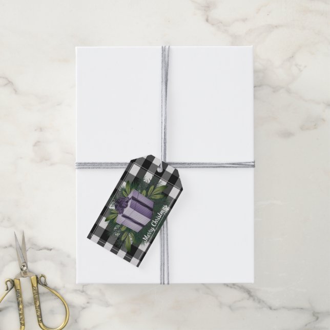 Buffalo Plaid Christmas Gift | Purple Tags (With Twine)