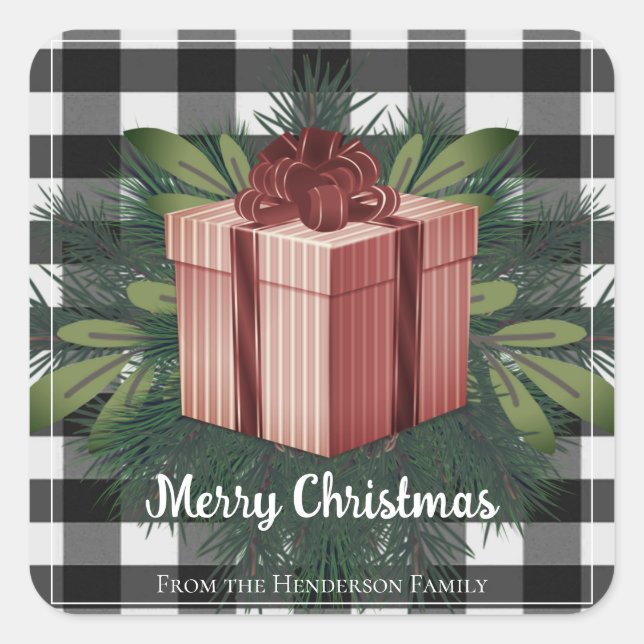 Buffalo Plaid Christmas Gift | Red Christmas Square Sticker (Front)