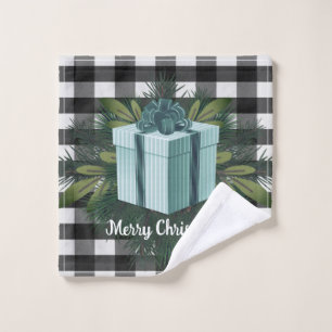 Buffalo Plaid Christmas Gift Teal Holiday Bath Towel Set