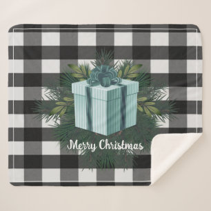 Buffalo Plaid Christmas Gift   Teal Holiday Sherpa Blanket