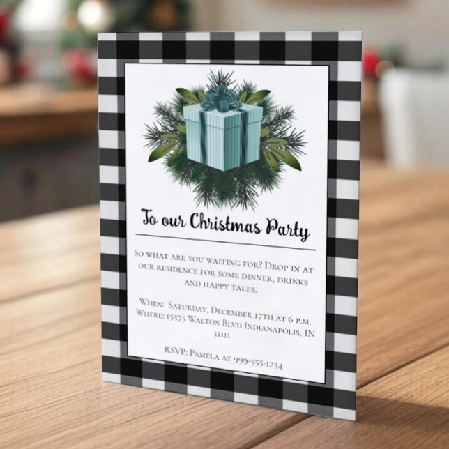 Buffalo Plaid Christmas Gift | Teal Invitation (Teal Buffalo Plaid Christmas Gift Holiday Party Invitation)