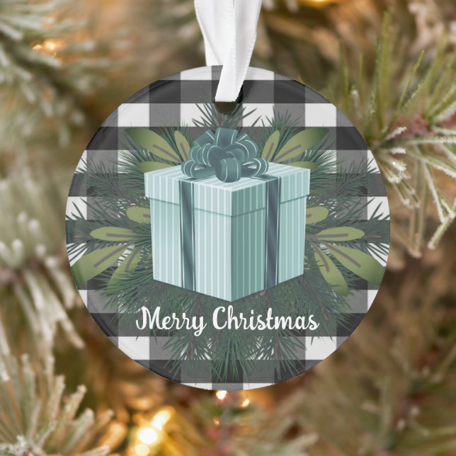 Buffalo Plaid Christmas Gift | Teal Ornament (Tree)
