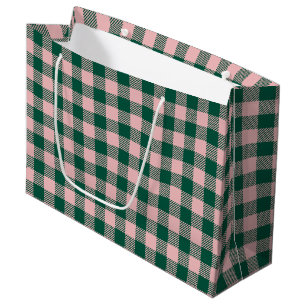 Buffalo Plaid Christmas Holiday Green & Pink  Large Gift Bag