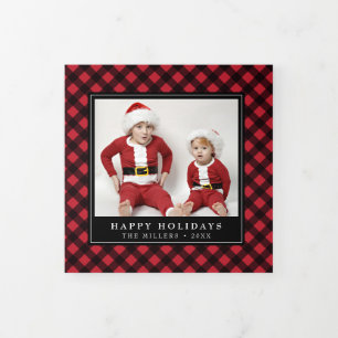 Buffalo Plaid Christmas Holiday Trifold Photo Card