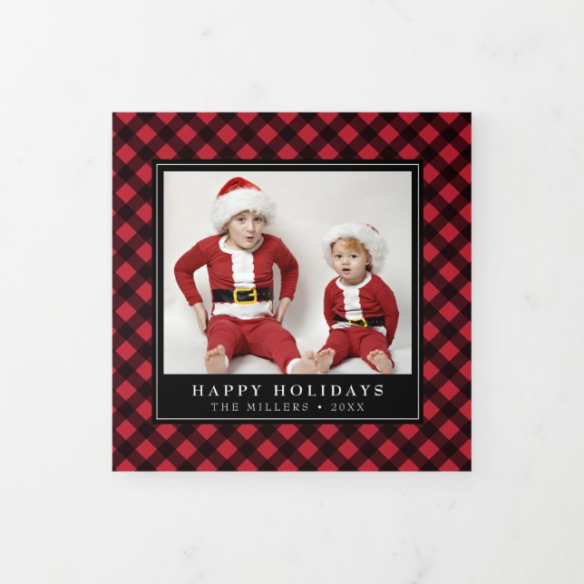Buffalo Plaid Christmas Holiday Triple Carte photo (Protection)