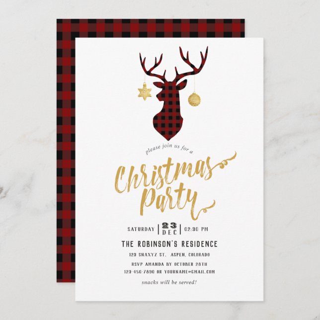 Buffalo Plaid Christmas Party Invitation (Front/Back)