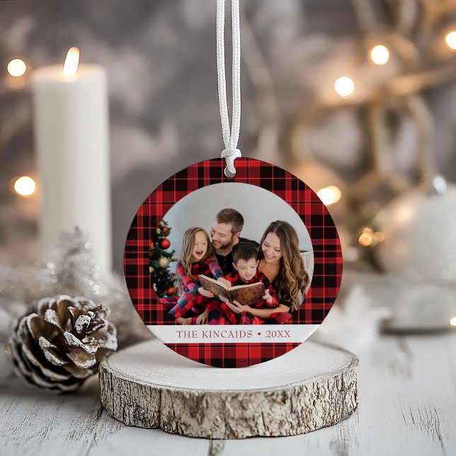 Buffalo Plaid Christmas Photo Keepsake Ornament (Creator Uploaded)