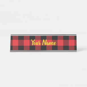 Buffalo Plaid Christmas Red and Black Check Desk Name Plate