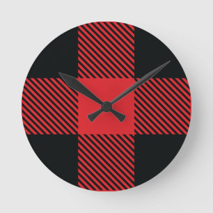 Buffalo Plaid Christmas Red and Black Check Round Clock