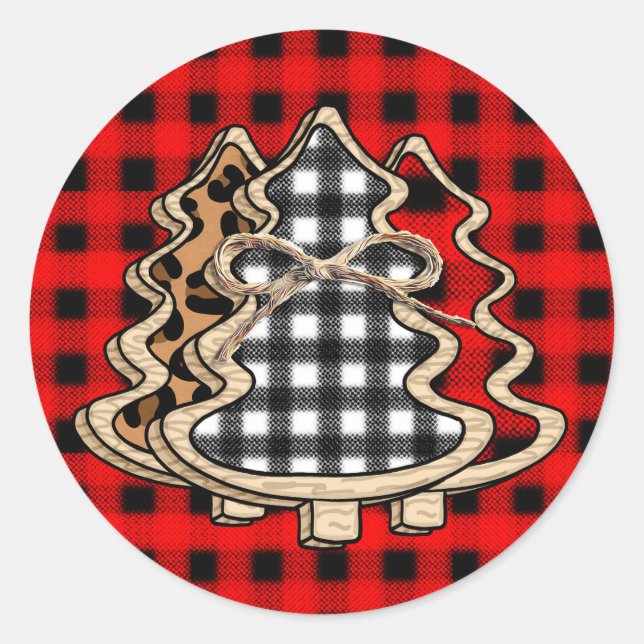 Buffalo Plaid Christmas Tree   Classic Round Sticker (Front)