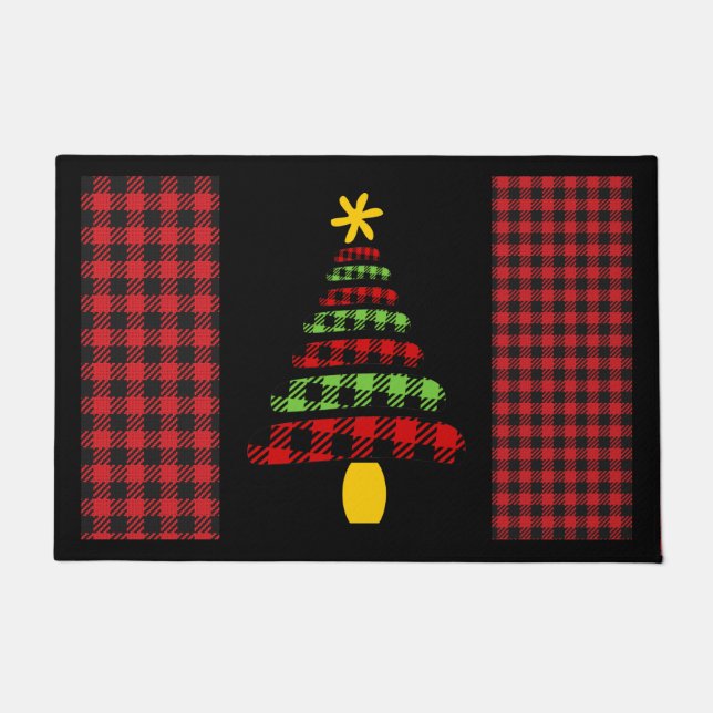 Buffalo Plaid Christmas Tree Doormat (Front)