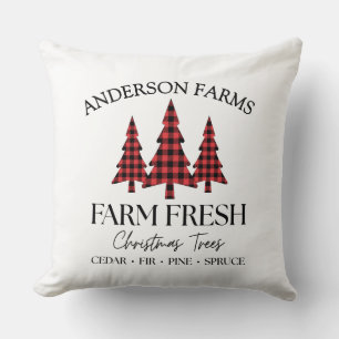 Buffalo Plaid Christmas Tree Farm Black Red Throw Pillow