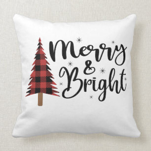 Buffalo Plaid Christmas Tree Merry and Bright  Throw Pillow