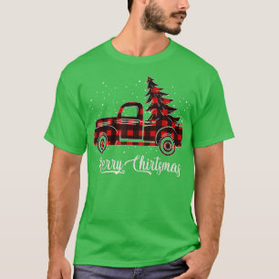Buffalo Plaid Christmas Tree Red Truck T  Merry Xm T-Shirt