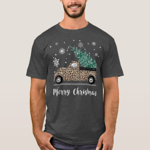 Buffalo Plaid Christmas Tree Red Truck With Leopar T-Shirt