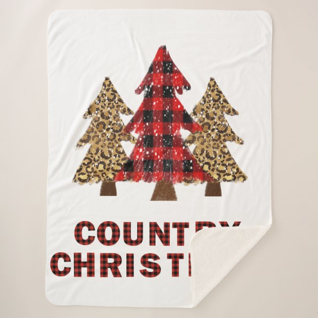 Buffalo Plaid Christmas Tree Sherpa Blanket (Front)