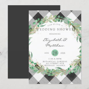 Buffalo Plaid Christmas Wreath Gold Wedding Shower Invitation