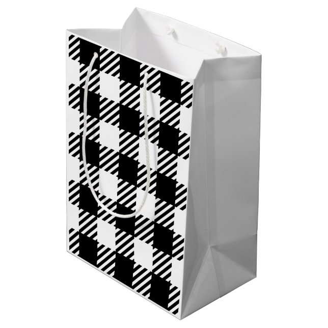 Buffalo Plaid Classic Designer Style Black White Medium Gift Bag (Back Angled)
