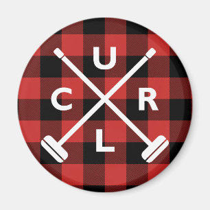 Buffalo Plaid Crossed Brooms Magnet - Red