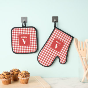 Buffalo Plaid custom Monogrammed Modern Oven Mitt & Pot Holder Set