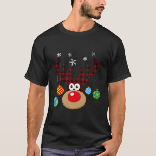 Buffalo Plaid Cute Reindeer Christmas Ornaments Sn T-Shirt