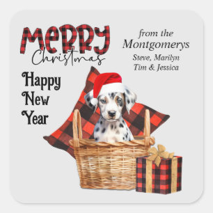 Buffalo Plaid Dalmatian Puppy Christmas Square Sticker