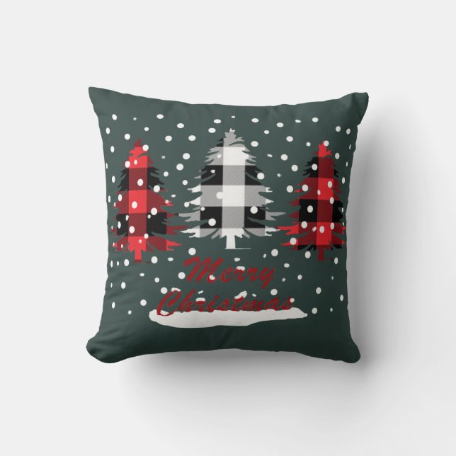 buffalo plaid decorated christmas pine trees throw pillow (Front)