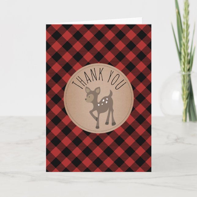 Buffalo Plaid Deer Baby Shower Thank You Card (Front)