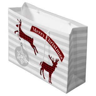 Buffalo Plaid Deer Christmas Gift Bag