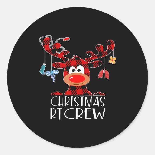 Buffalo Plaid Deer Christmas Rt Crew Resratory The Classic Round Sticker (Front)