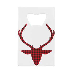 Buffalo Plaid Deer Deer Christmas Antlers Holiday. Credit Card Bottle Opener
