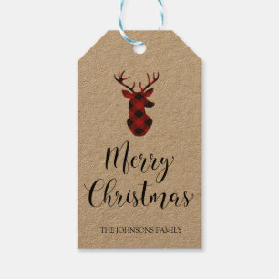 Buffalo Plaid Deer Merry Christmas Gift Tag