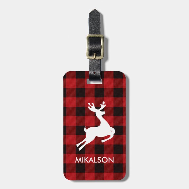 BUFFALO PLAID DEER MONOGRAM LUGGAGE TAG (Front Vertical)